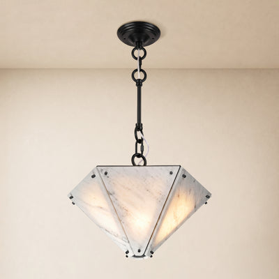 Pietra White Ink Marble Hexagonal Lantern Pendant 15.7"D