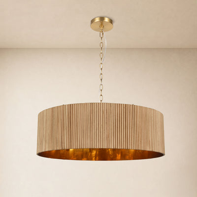 Eldwyne Oak Ribbed Drum Chandelier 30"D