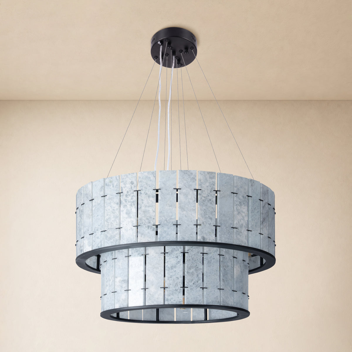 Pietra Blude Marble Two-Tier Round Chandelier 25.5"D
