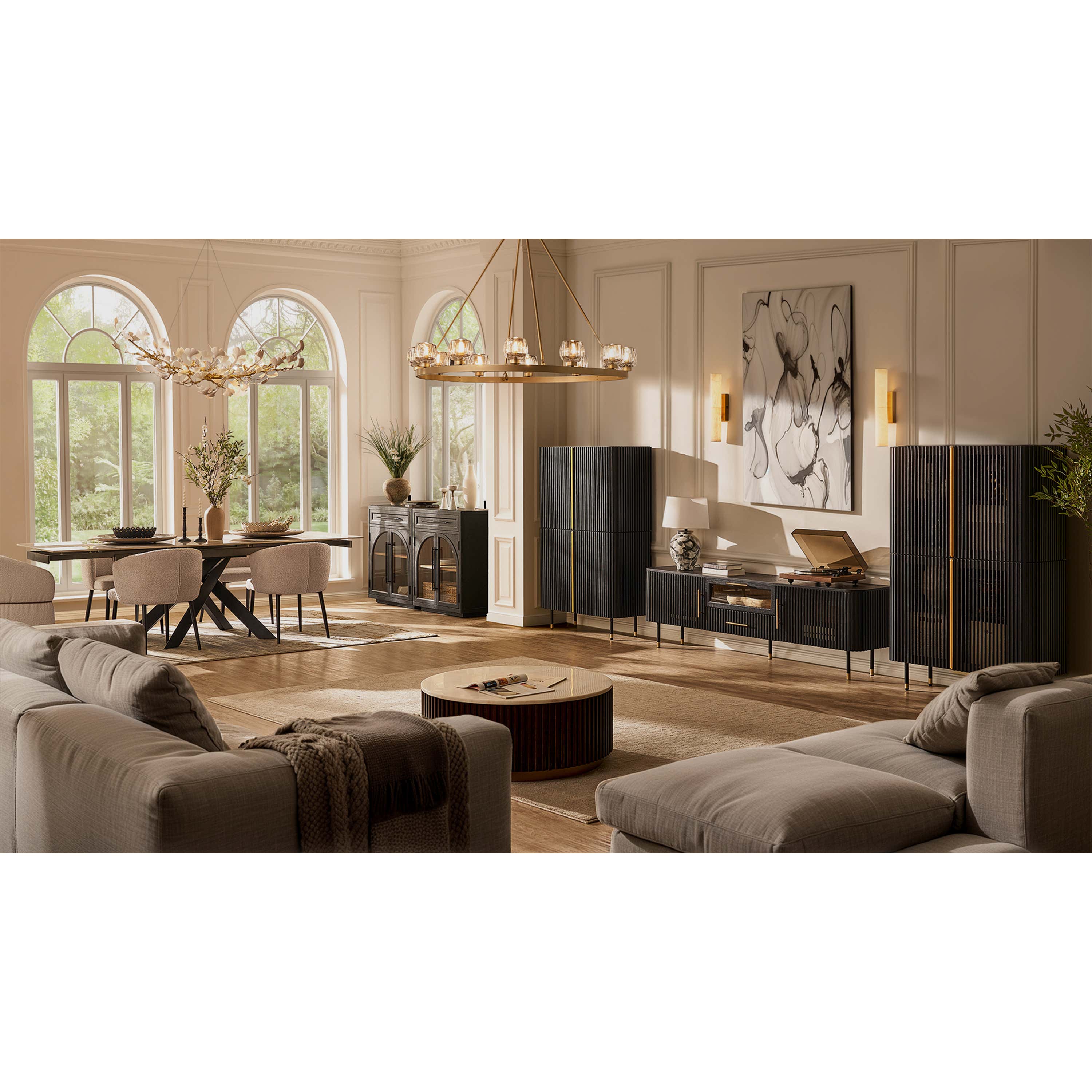 Ewan Oak Media Console and Cabinet Set