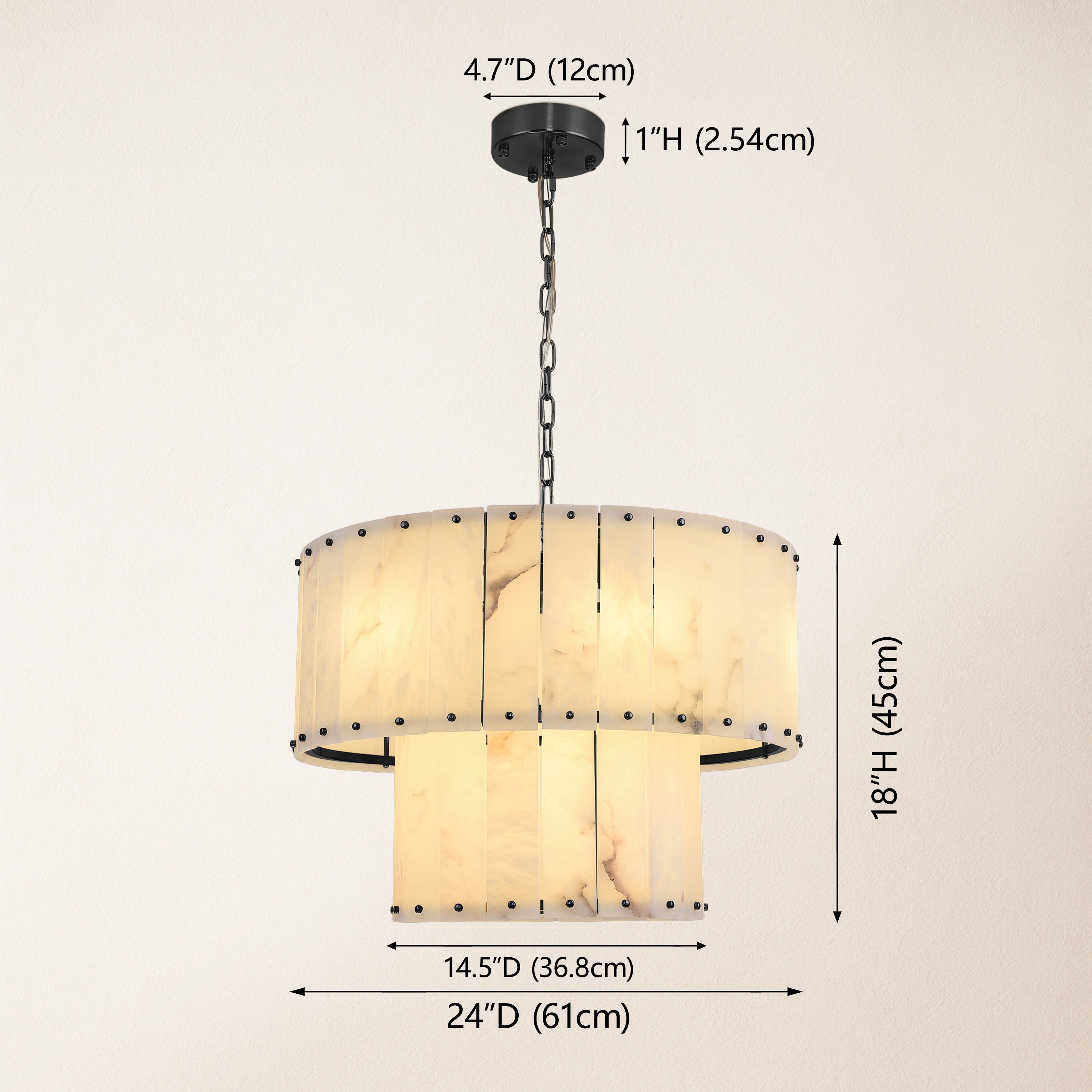 Nivislight Alabaster 2-Tier Round Chandelier 61cm