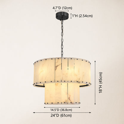 Nivislight Alabaster 2-Tier Round Chandelier 61cm
