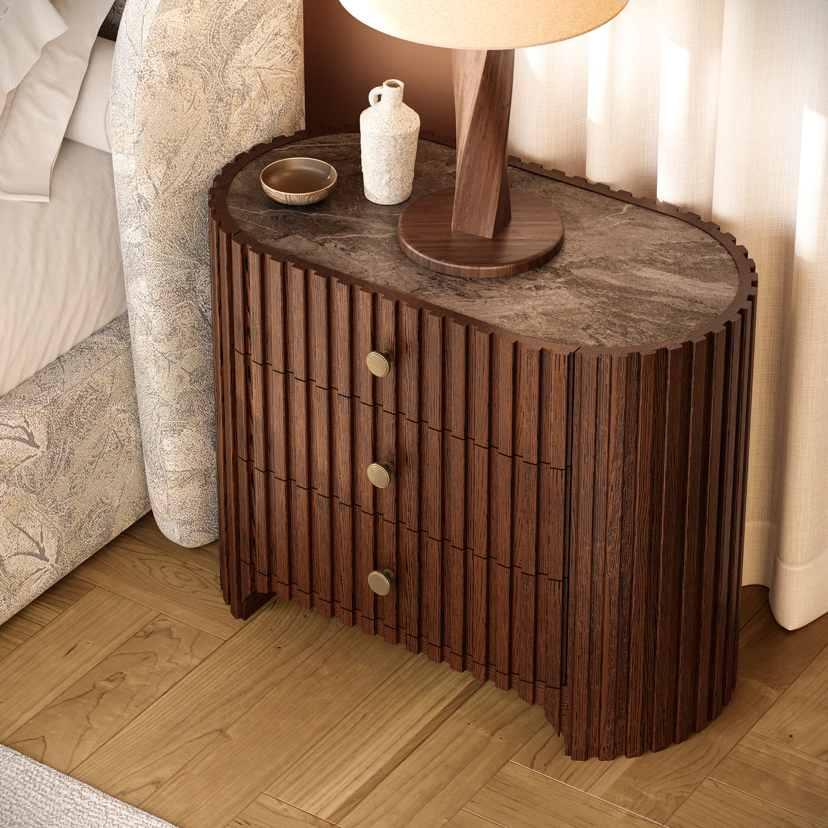 Sinclair Fluted Stone Nightstand 30"W