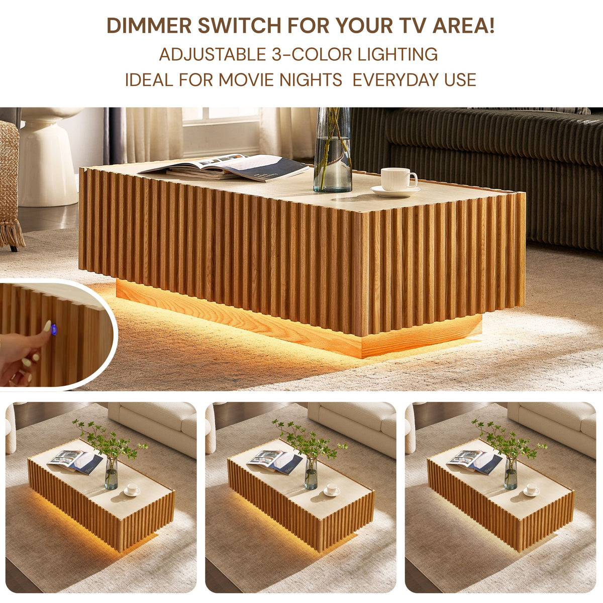 Isla Oak Sintered Stone Rectangle Coffee Table 120cm