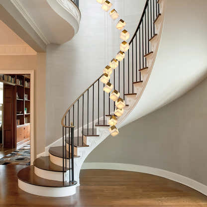 Dave Alabaster High Ceiling Staircase Chandelier 20"D#Finish_Gold