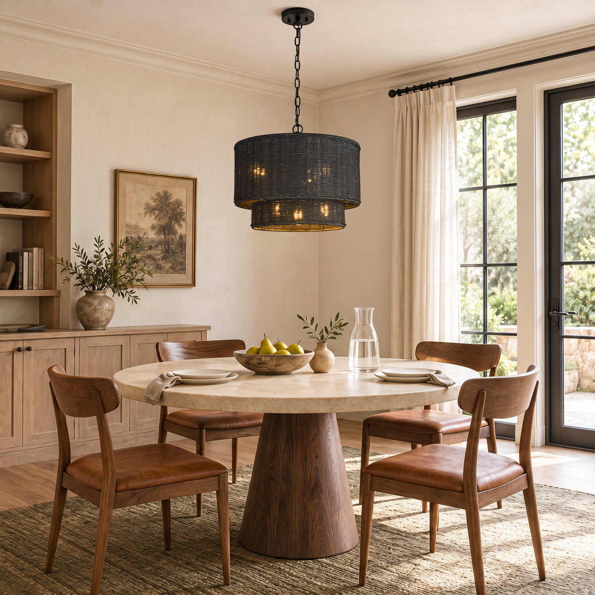 Cavana Rattan Tiered Round Pendant 16.1"D
