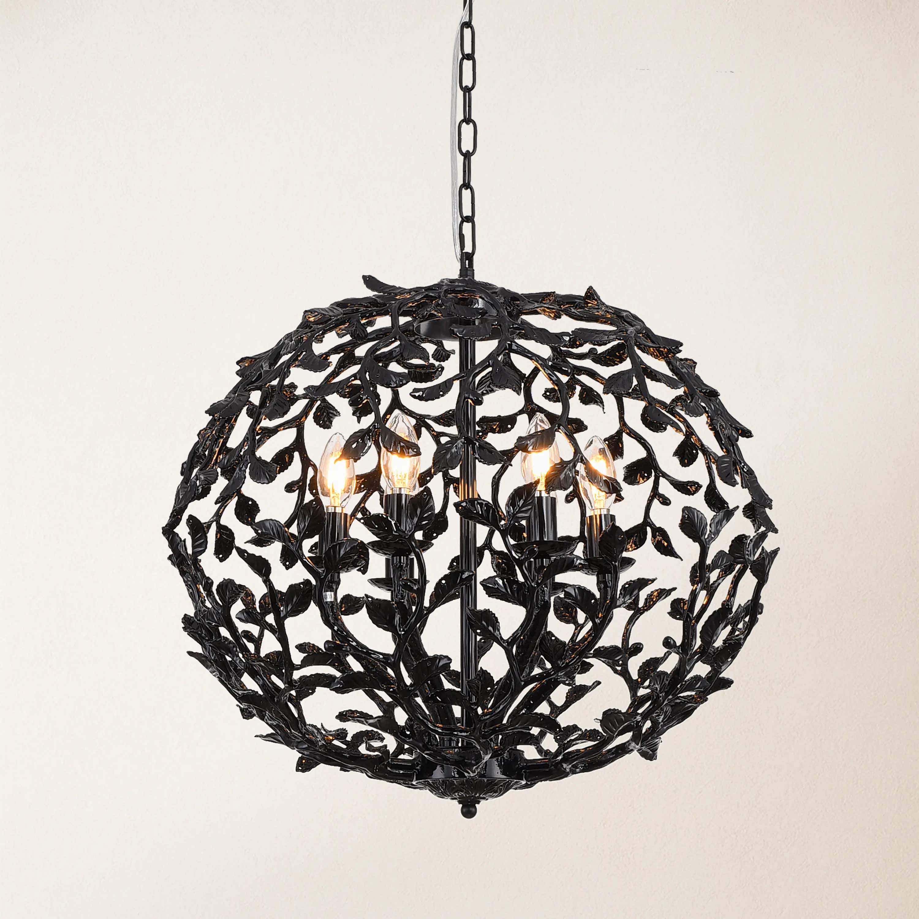 Elara Black Spherical Cage Chandelier 55.88cm