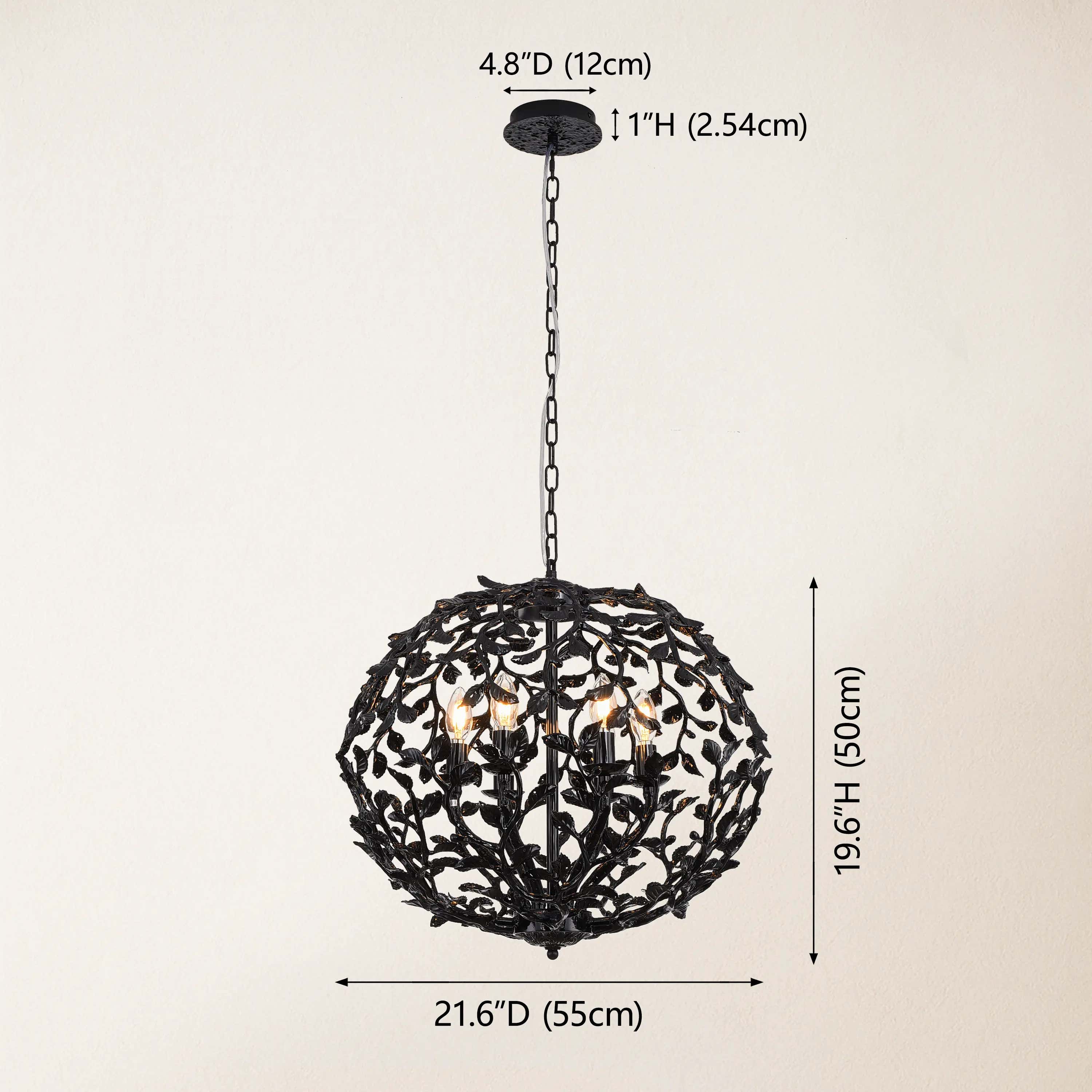 Elara Black Spherical Cage Chandelier 55.88cm