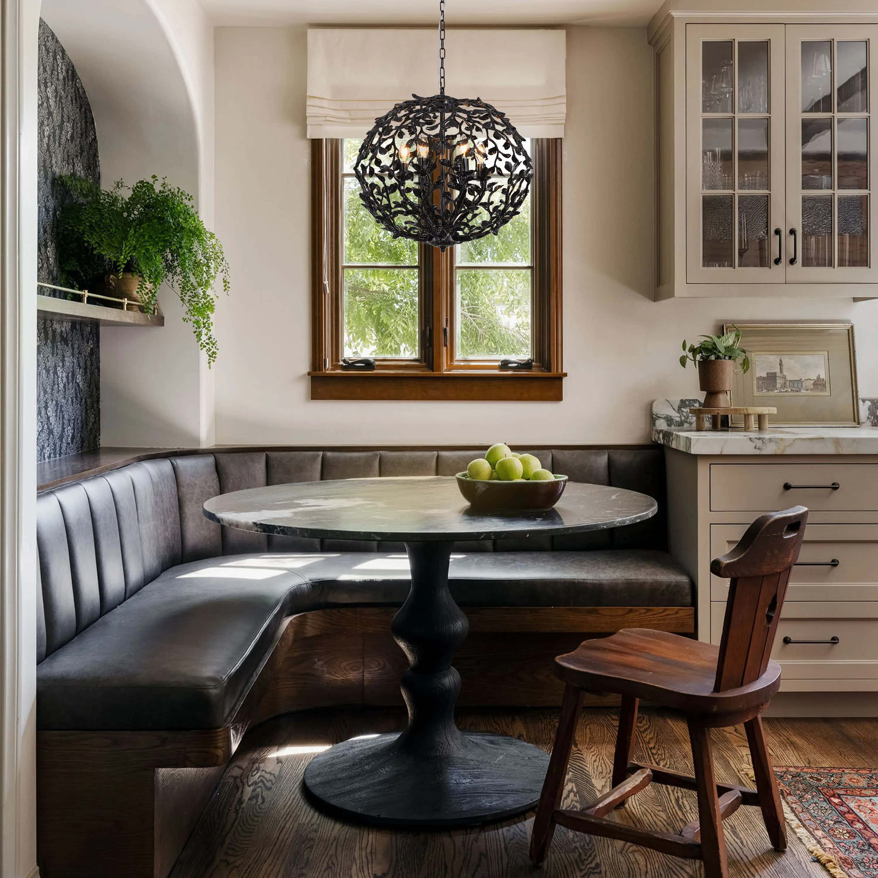 Elara Black Spherical Cage Chandelier 55.88cm