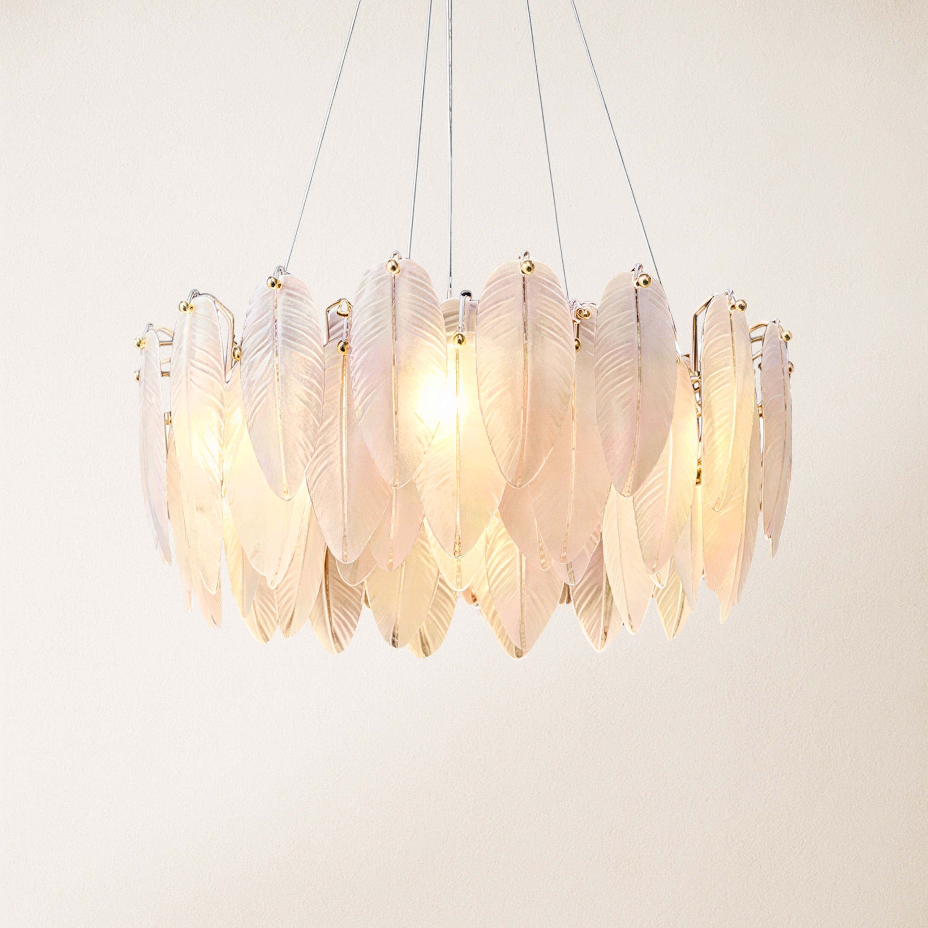 Avelis Glass Feather Round Chandelier 60cm D