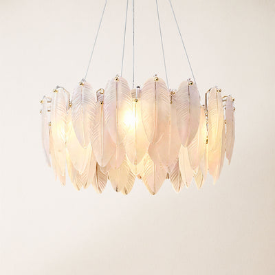 Avelis Glass Feather Round Chandelier 60cm D