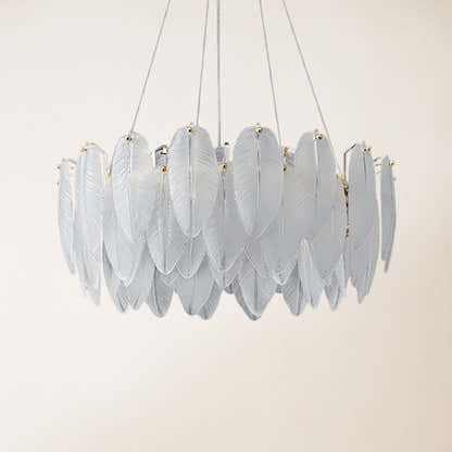 Avelis Glass Feather Round Chandelier 80cm D