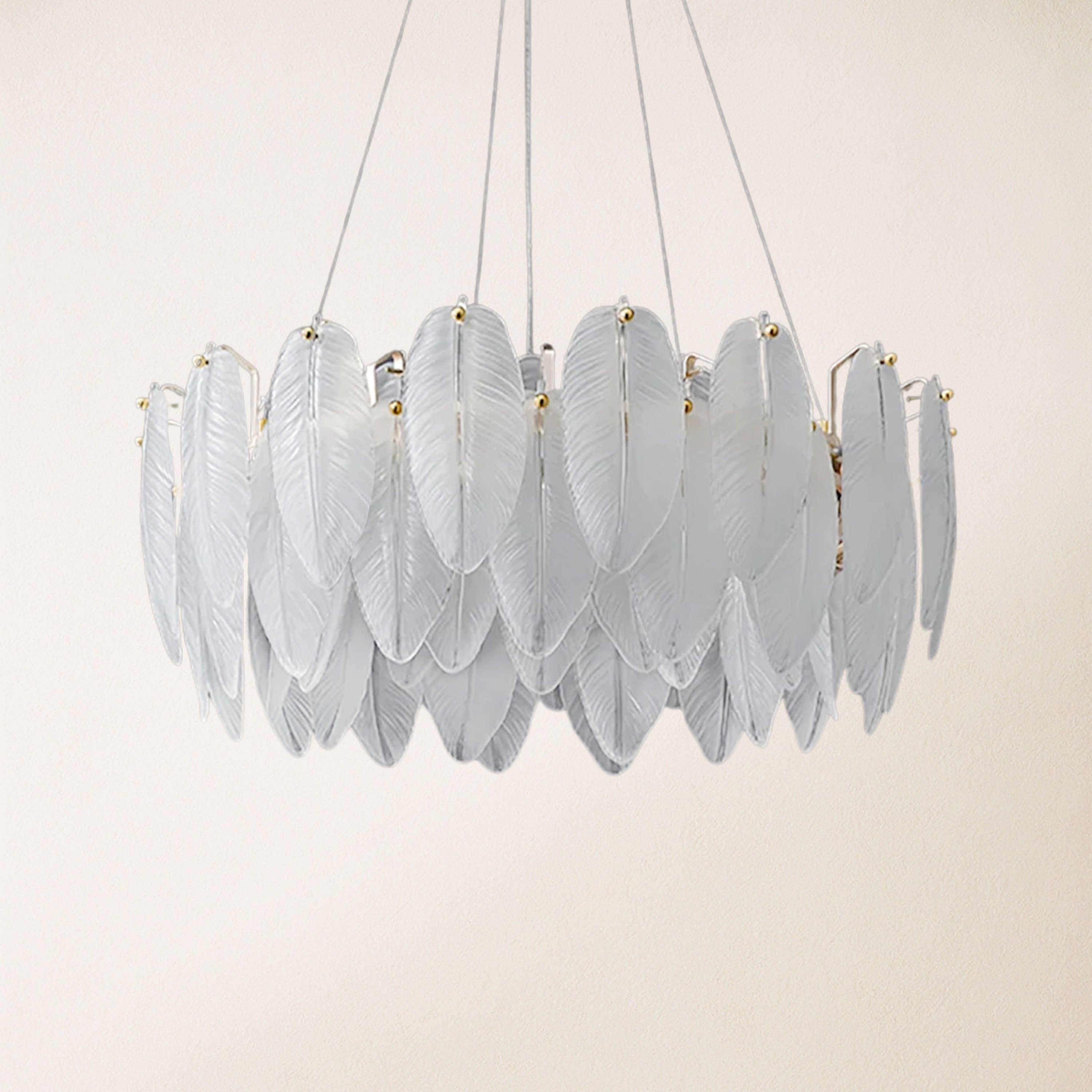 Avelis Glass Feather Round Chandelier 60cm D