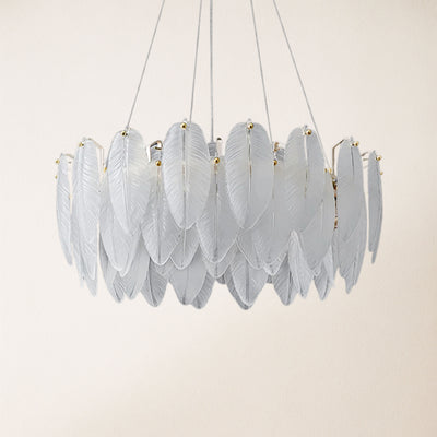 Avelis Glass Feather Round Chandelier 60cm D
