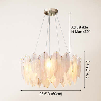Avelis Glass Feather Round Chandelier 60cm D