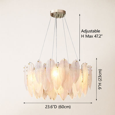 Avelis Glass Feather Round Chandelier 60cm D