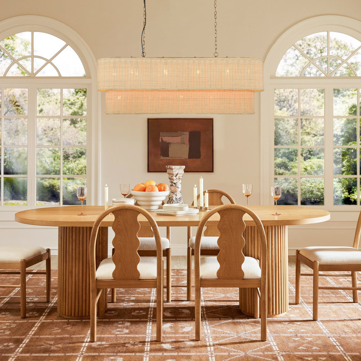 Cavana Rattan Tiered Rectangular Chandelier 53.9"W