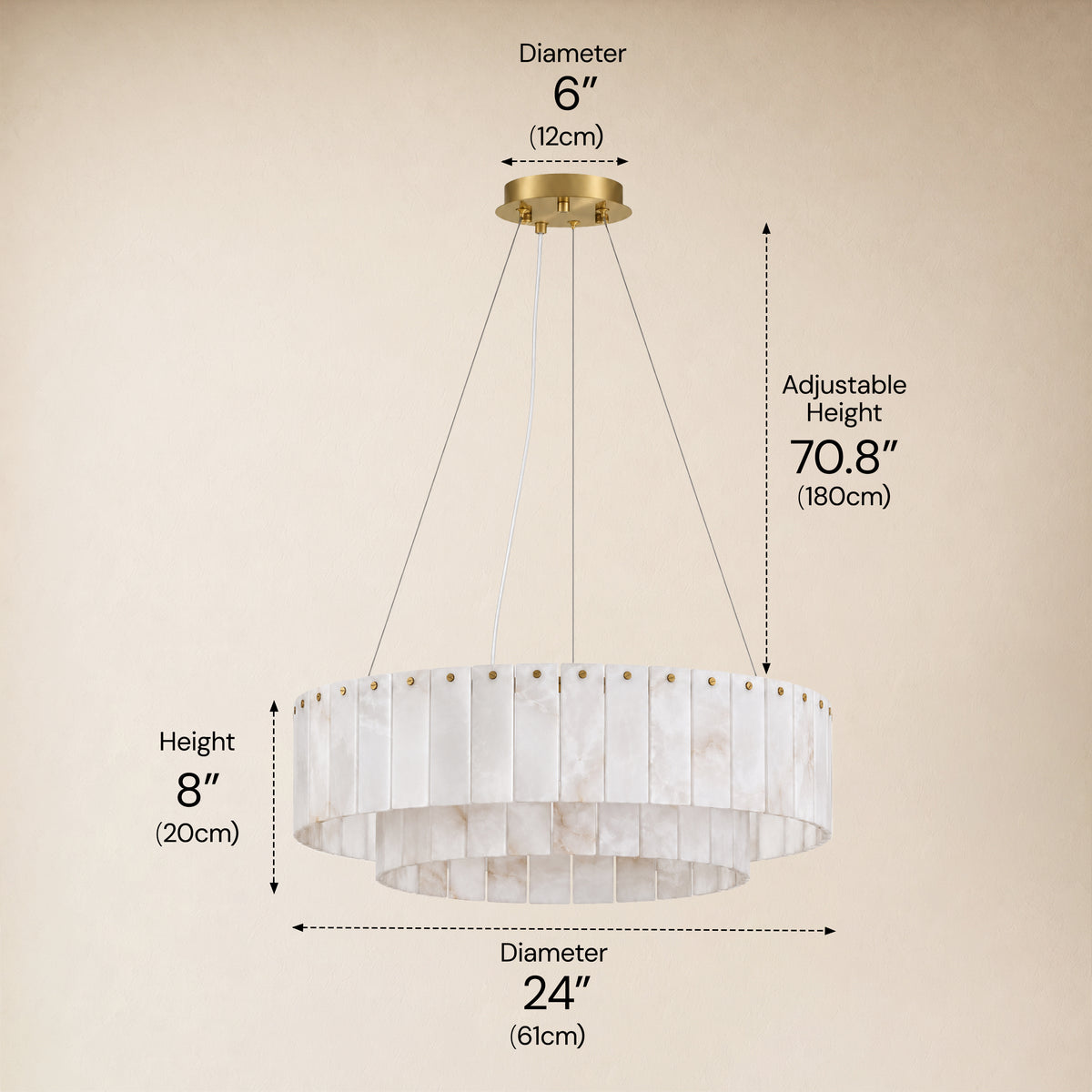 Sawyer Alabaster Custom Round Chandelier 24" 48"D