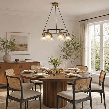 Veyra Shell Glass Leather Round Chandelier 27"D