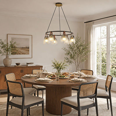 Veyra Shell Glass Leather Round Chandelier 27"D