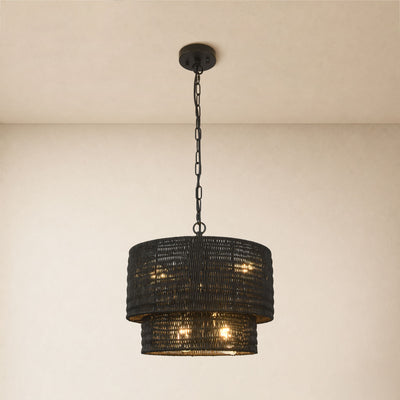 Cavana Rattan Round Pendant 16"D#Finish_Black