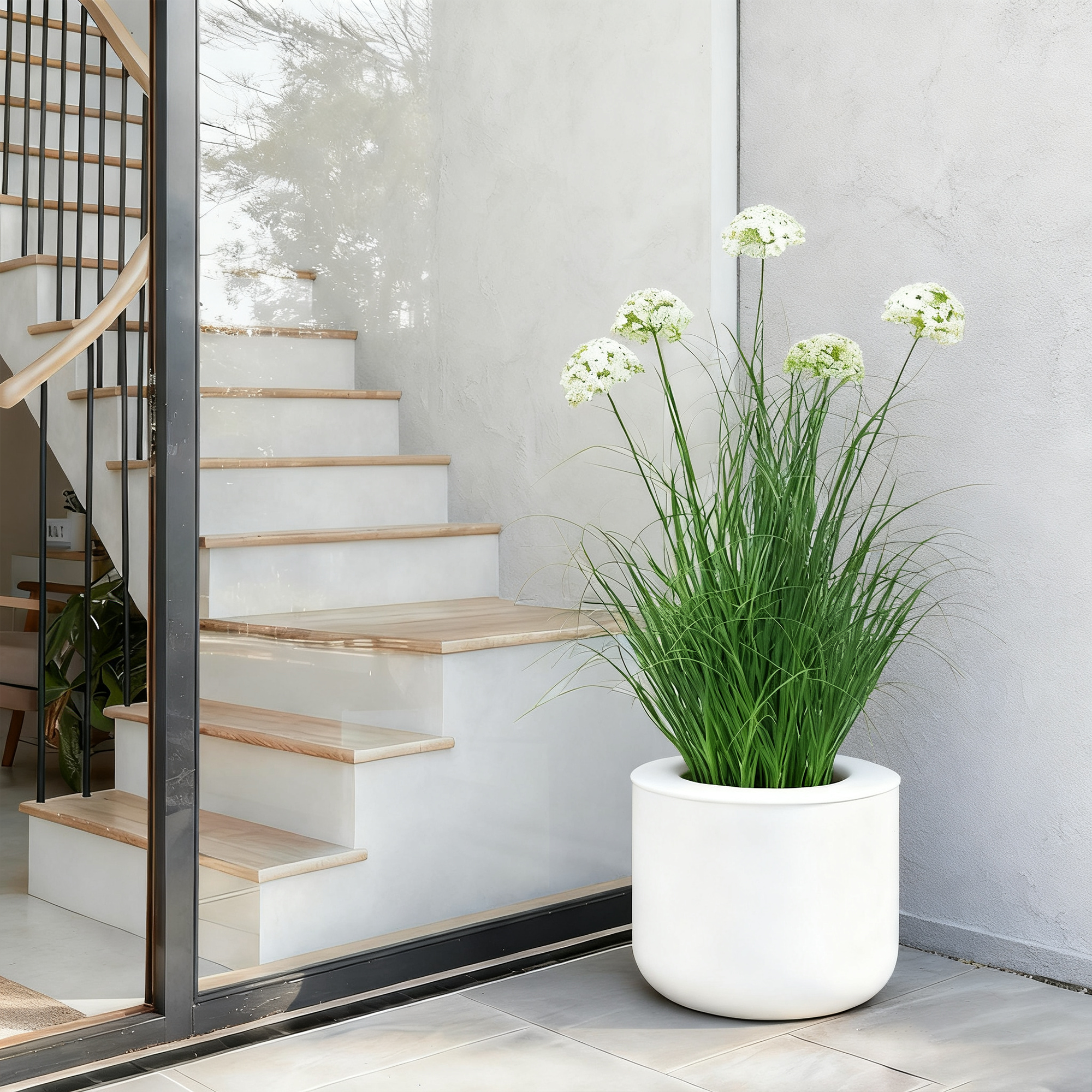 Artificial 5-Head Hydrangea with Curved Onion Grass Bonsai 90cm H