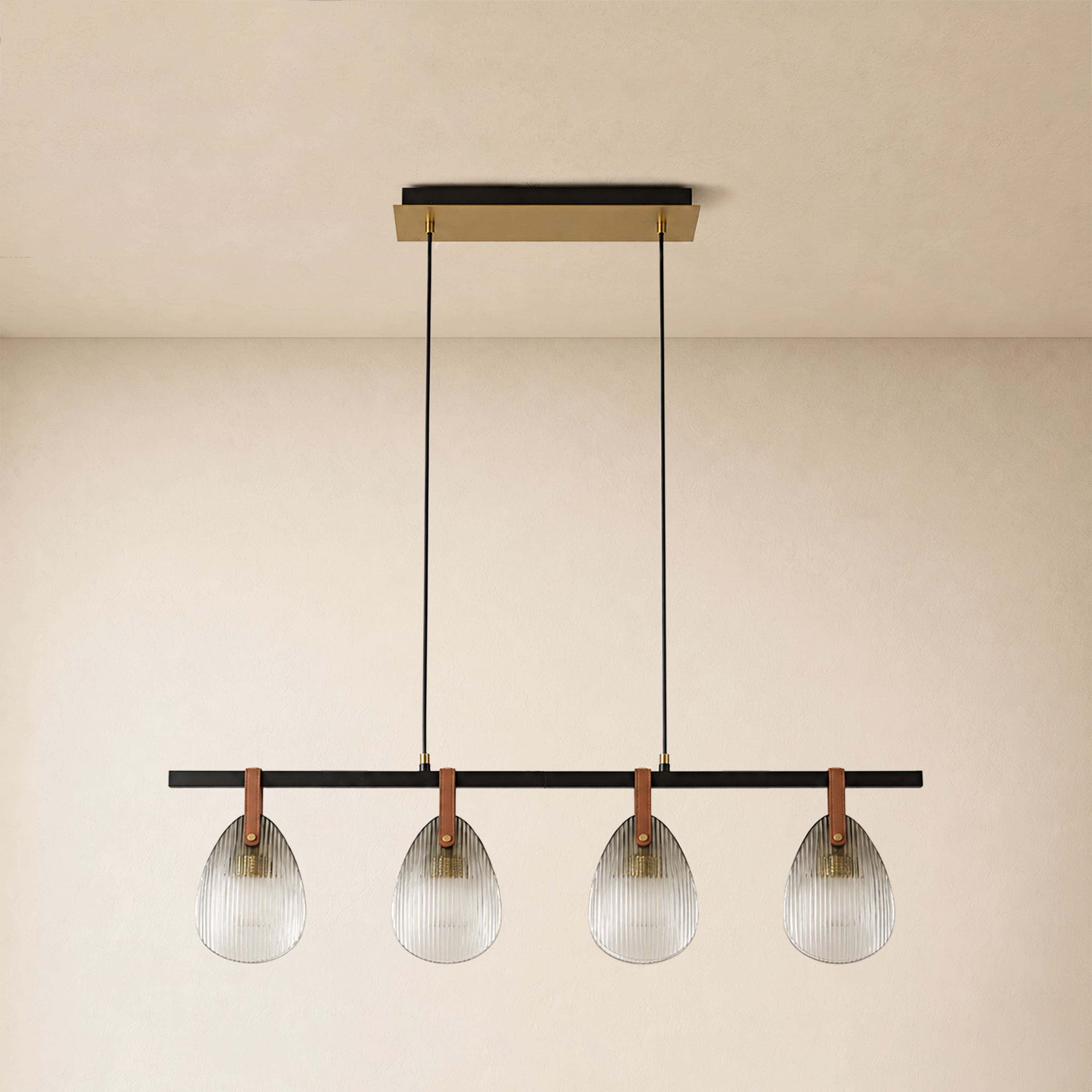 Veyra Shell Glass Leather Linear Chandelier 37"D