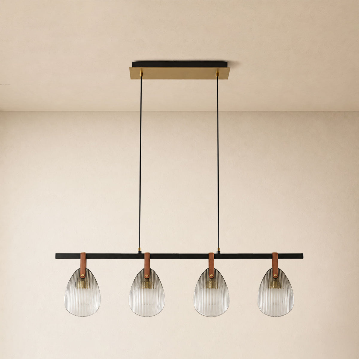 Veyra Shell Glass Leather Linear Chandelier 37"D
