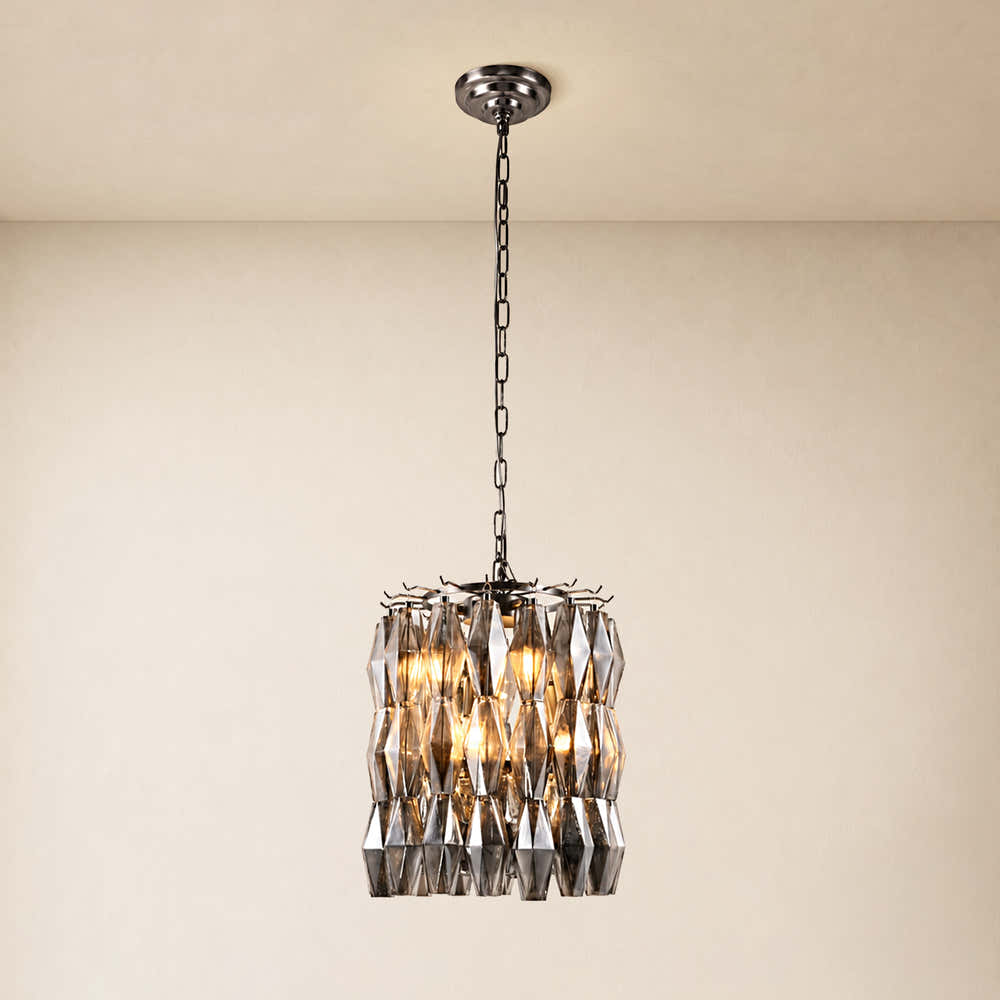 Celestial Drop Glass Cylinder Chandelier 15.7"D
