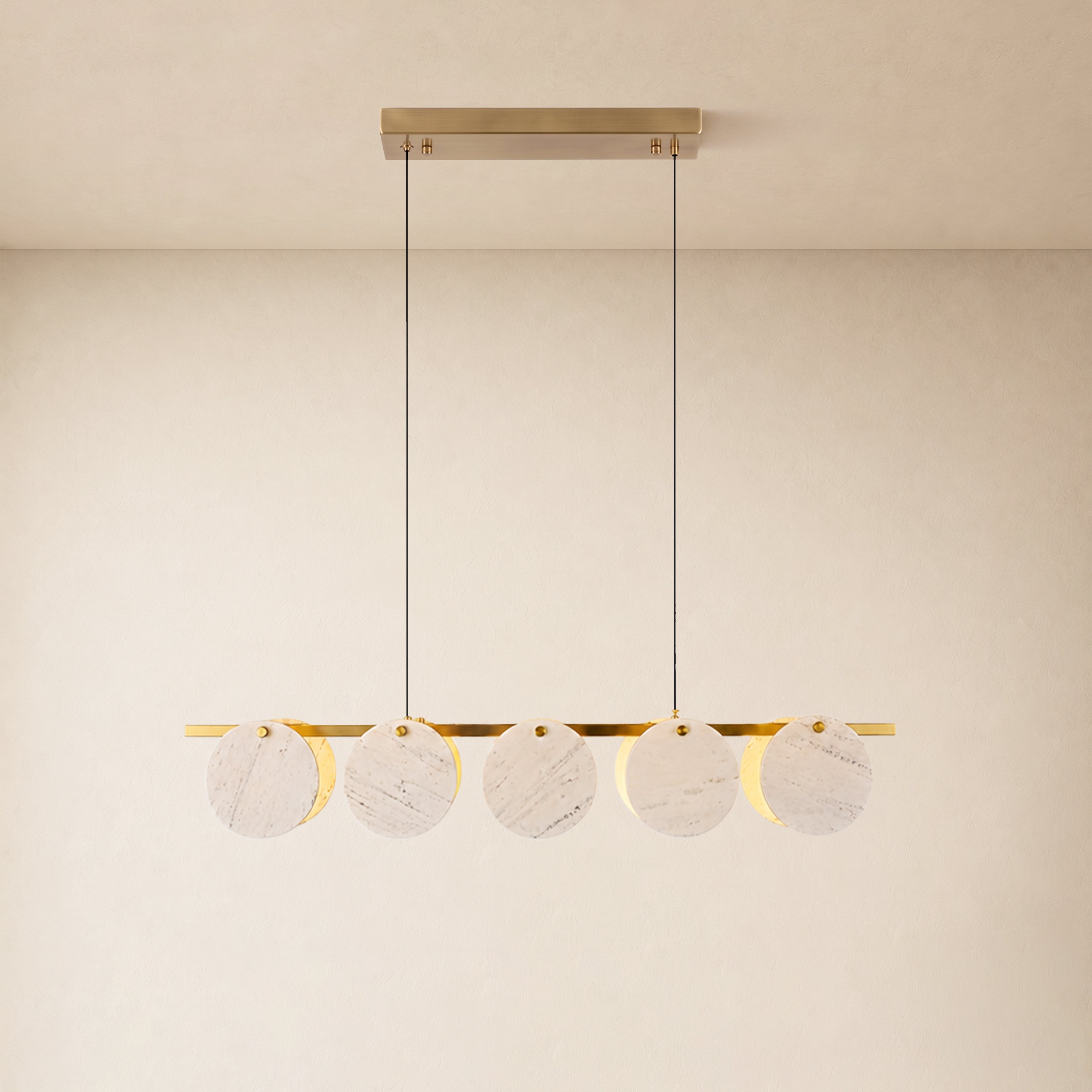 Pietra White Marble Disc Linear Chandelier 47.2"W
