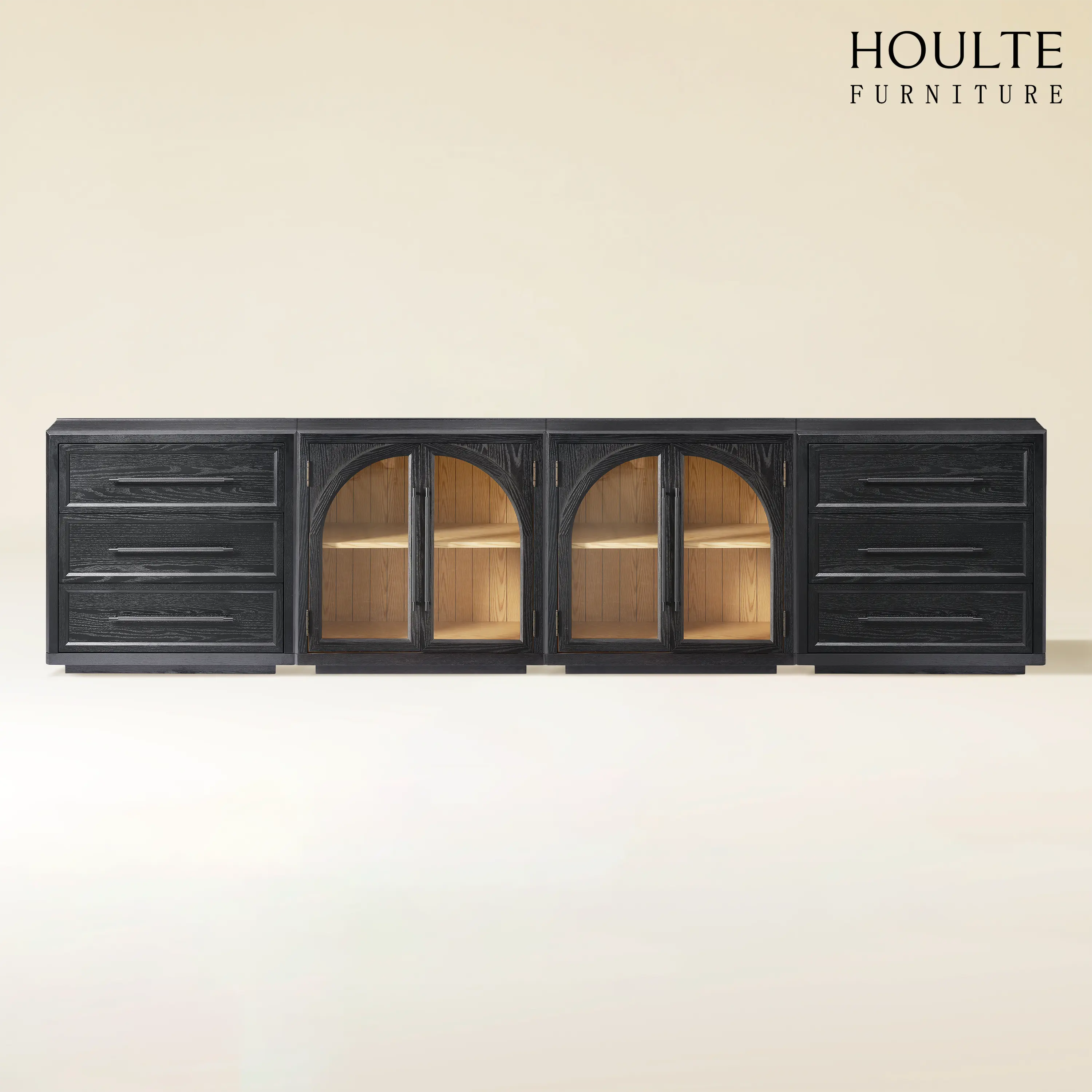 Alvar Arched 126″ Oak Modular Media Console(Set of 4)
