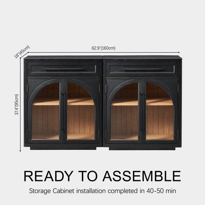 Alvar Arched 62.9" Oak Sideboard with Drawers(Set of 2)