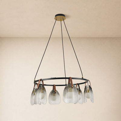 Veyra Shell Glass Leather Round Chandelier 27"D