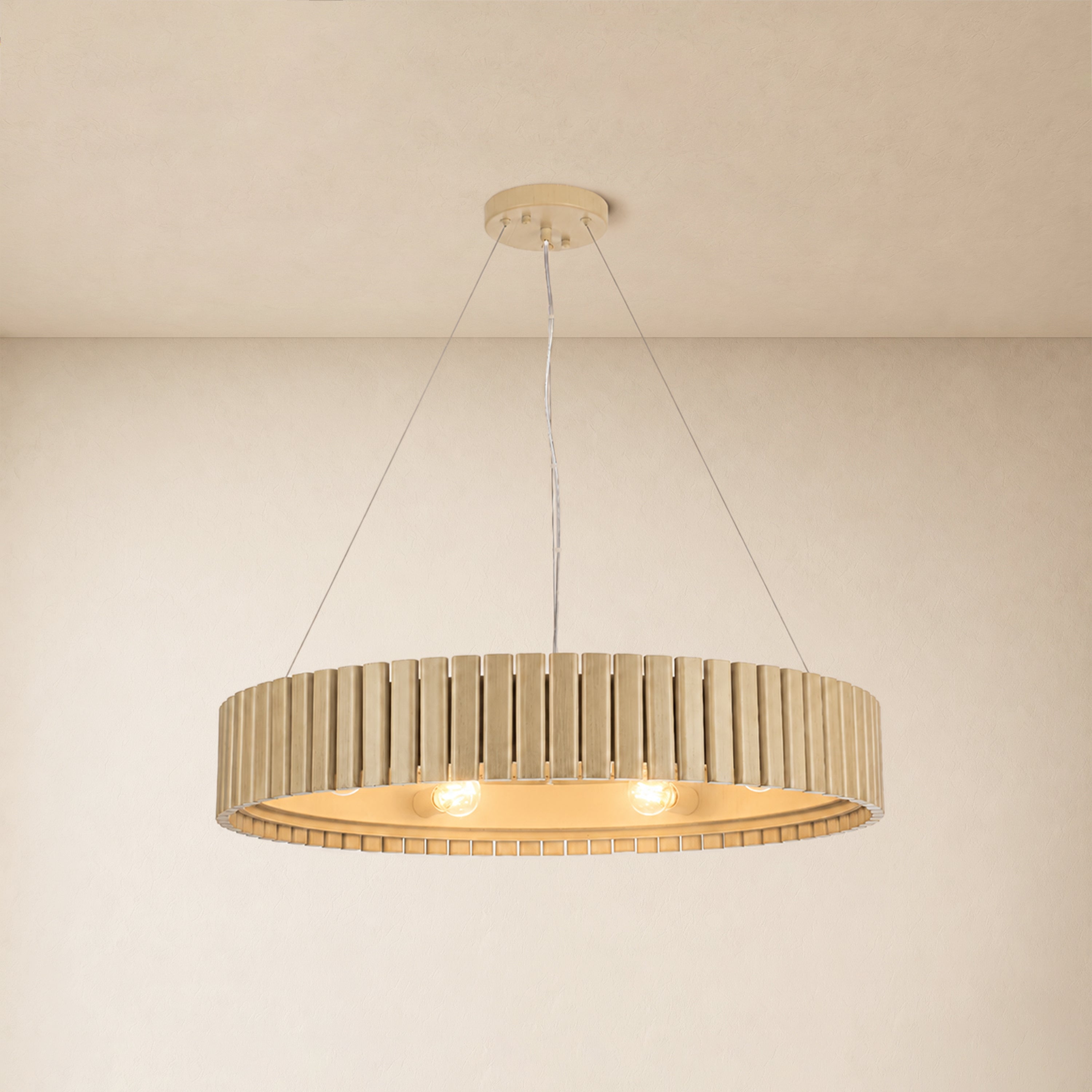 Woodgrain Iron Round Pendant 31"W#Finish_Gold