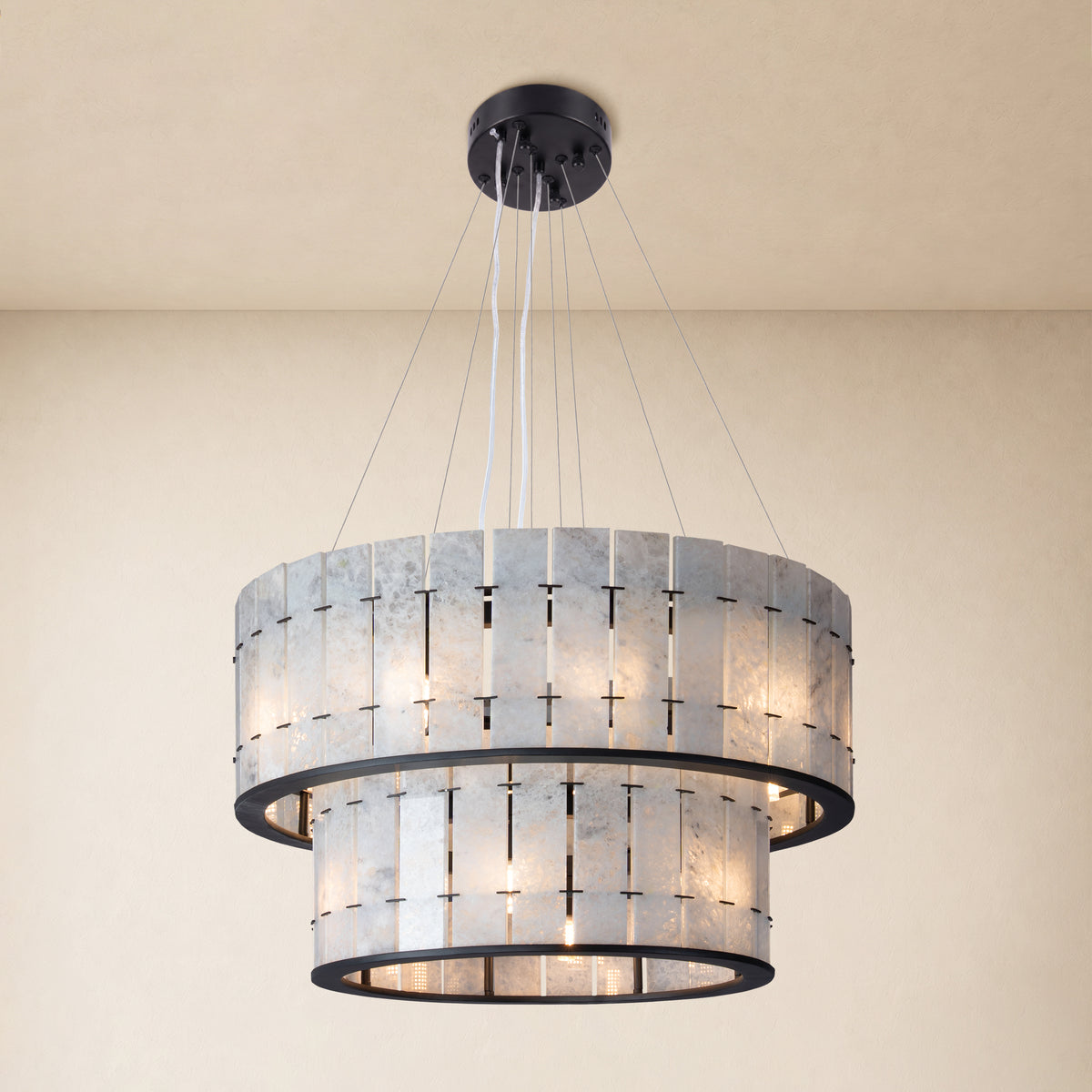 Pietra Blude Marble Two-Tier Round Chandelier 25.5"D