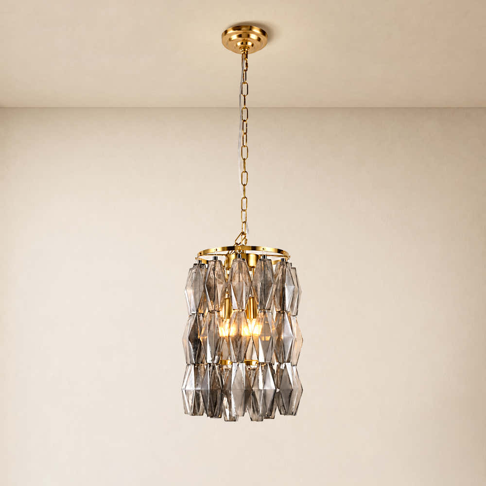 Celestial Drop Glass Cylinder Chandelier 11.8"D