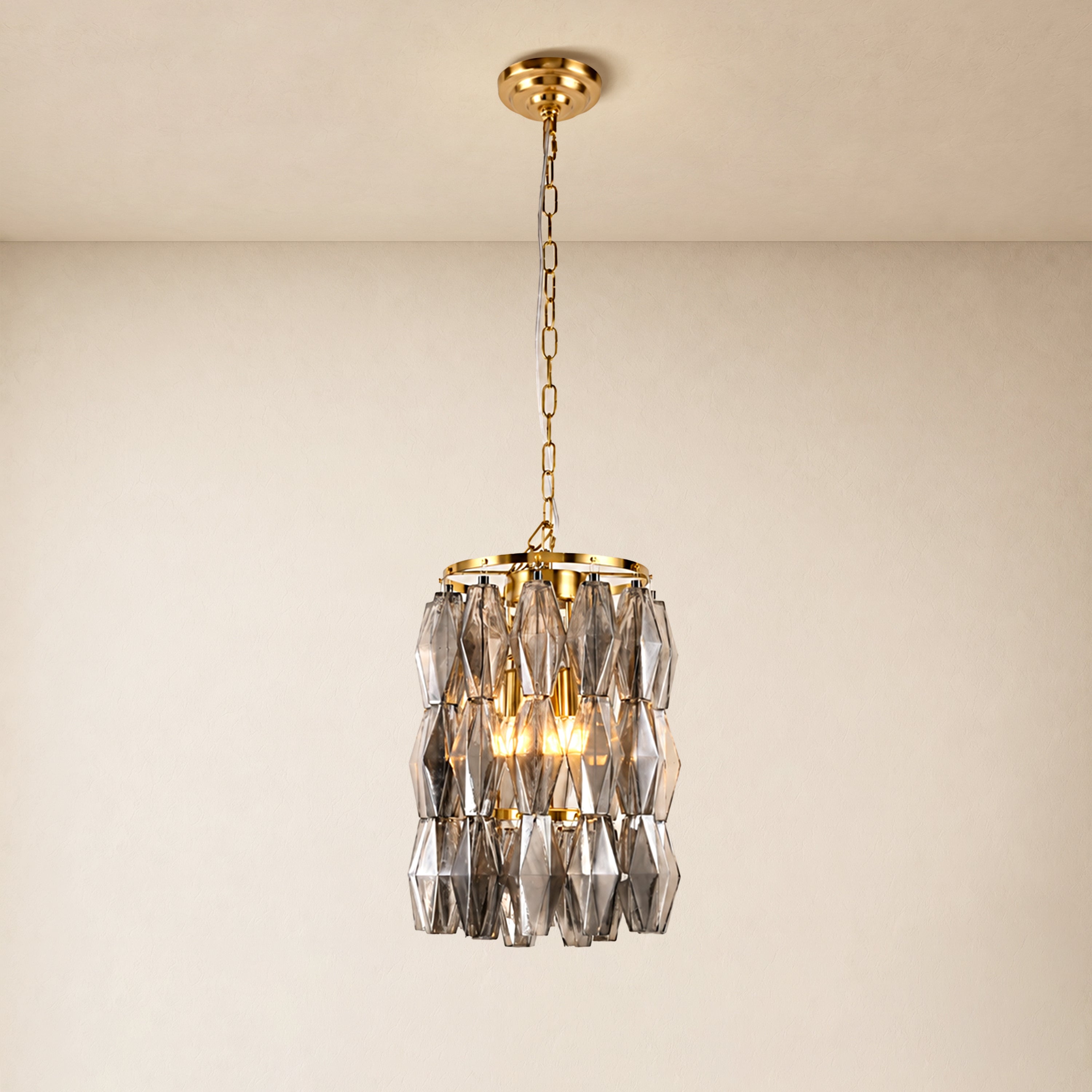 Celestial Drop Glass Cylinder Chandelier 11.8"D