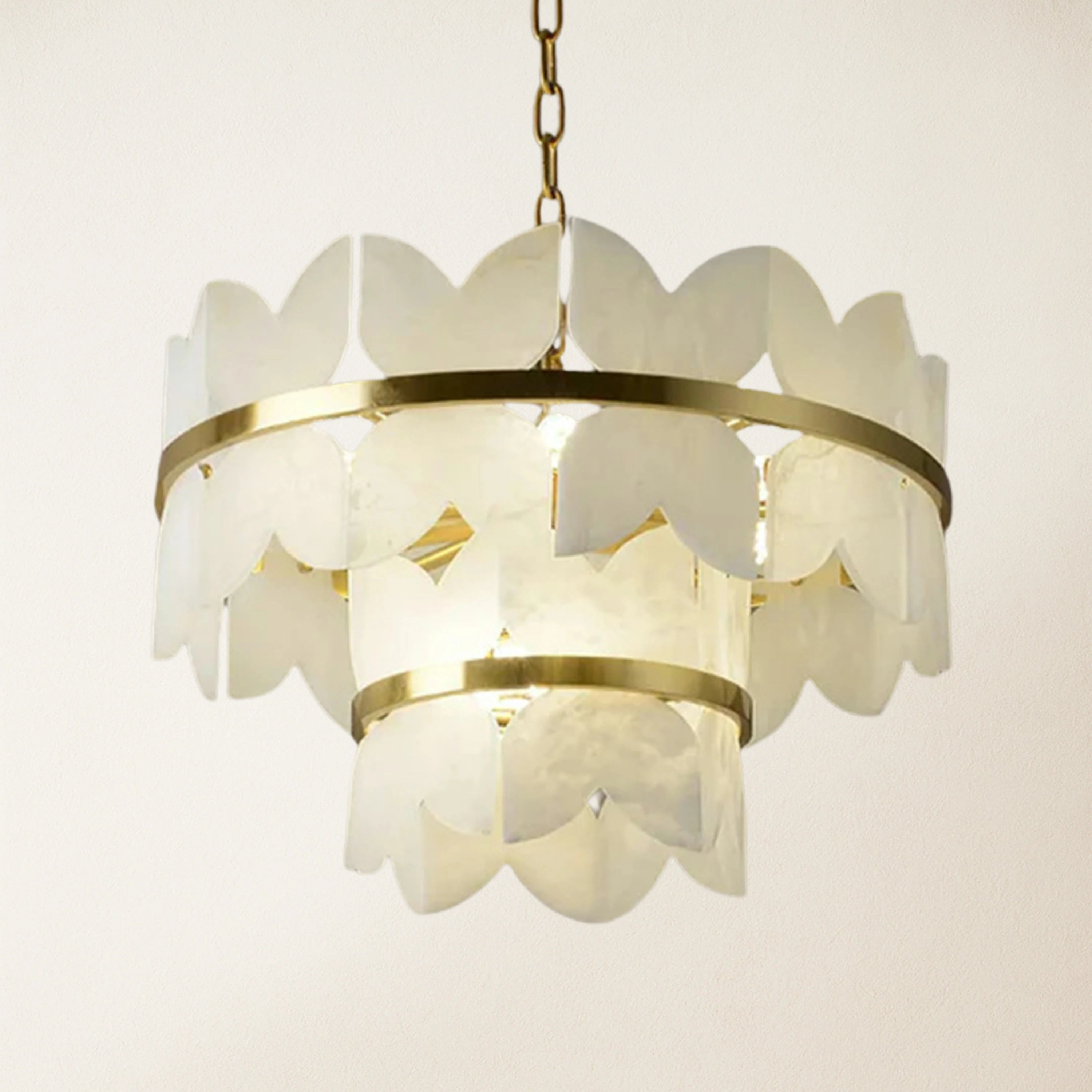 Cloudscape Alabaster Brass 2-Layer Chandelier 55cm D