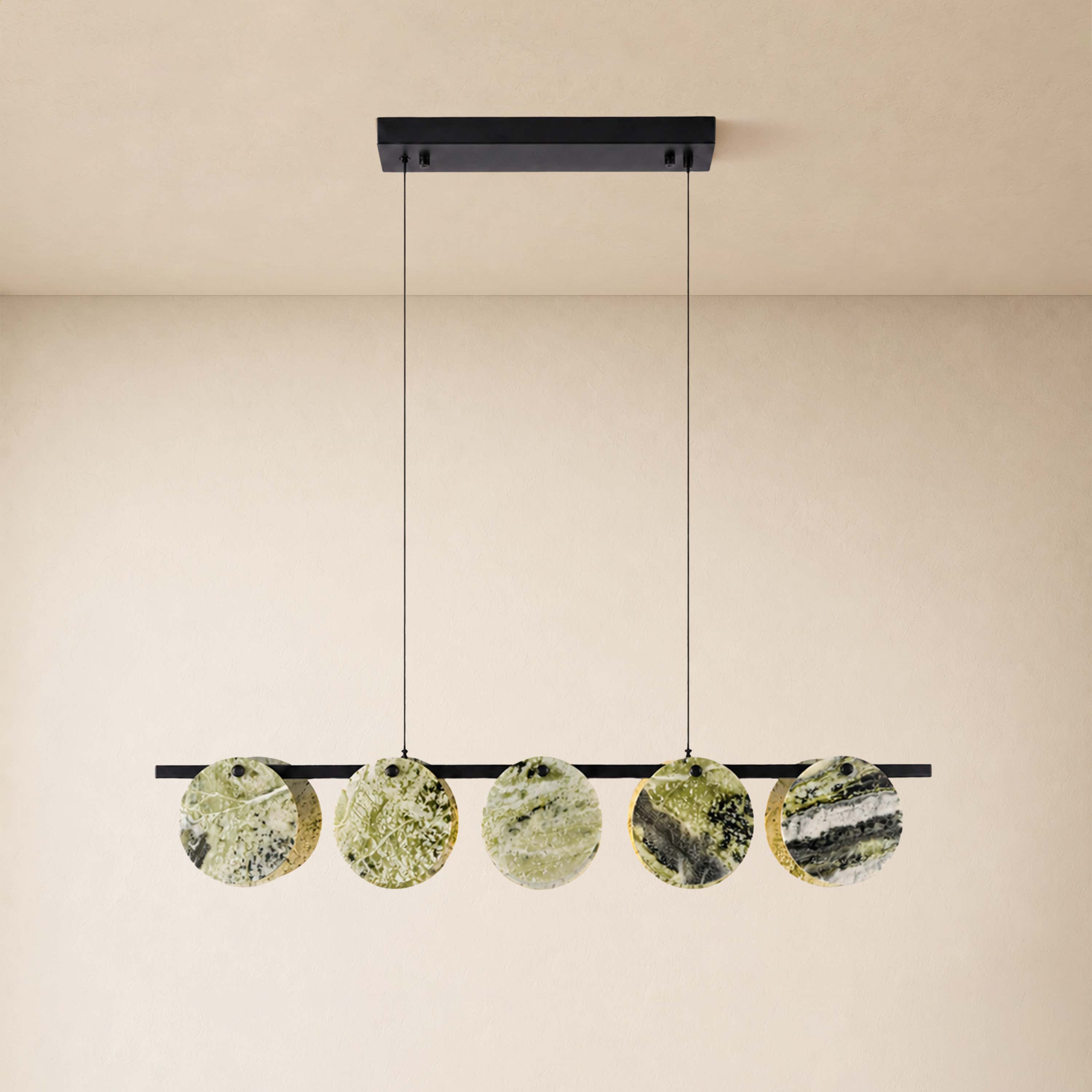 Pietra Green Marble Disc Linear Chandelier 47.2"W