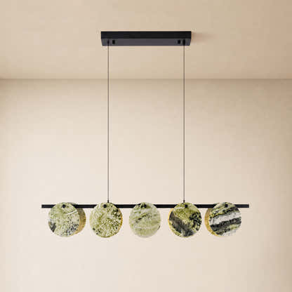 Pietra Green Marble Disc Linear Chandelier 47.2"W