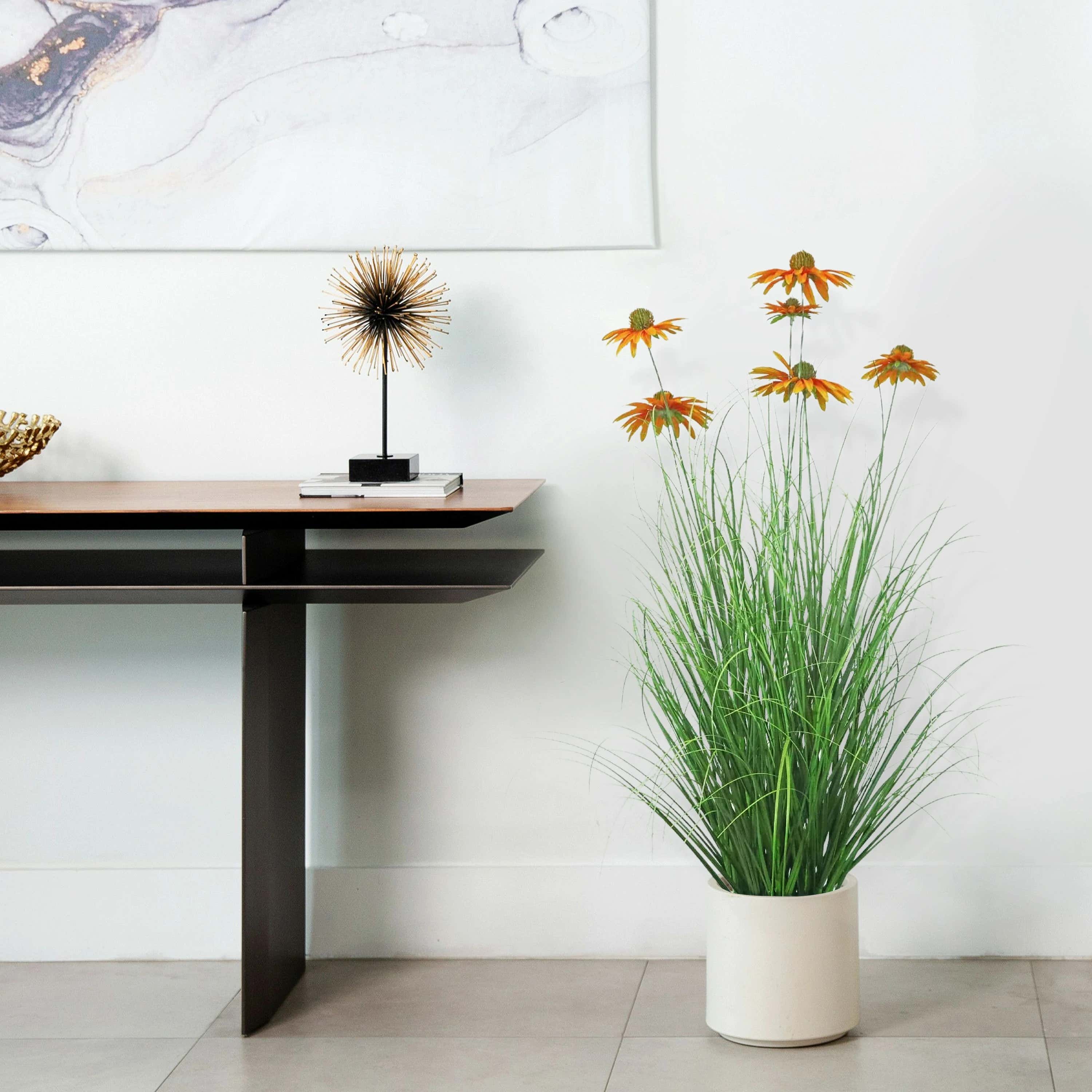 Artificial 6-Head Chrysanthemum with Curved Onion Grass Bonsai 110cm H