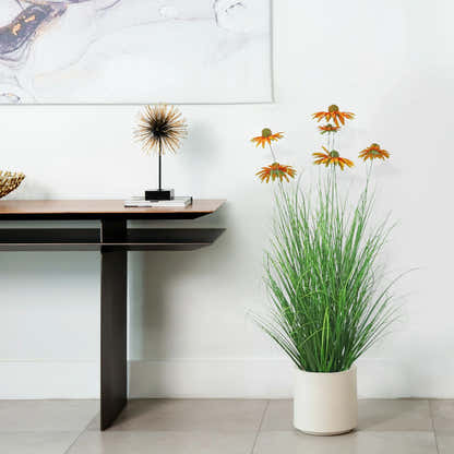 Artificial 6-Head Chrysanthemum with Curved Onion Grass Bonsai 110cm H