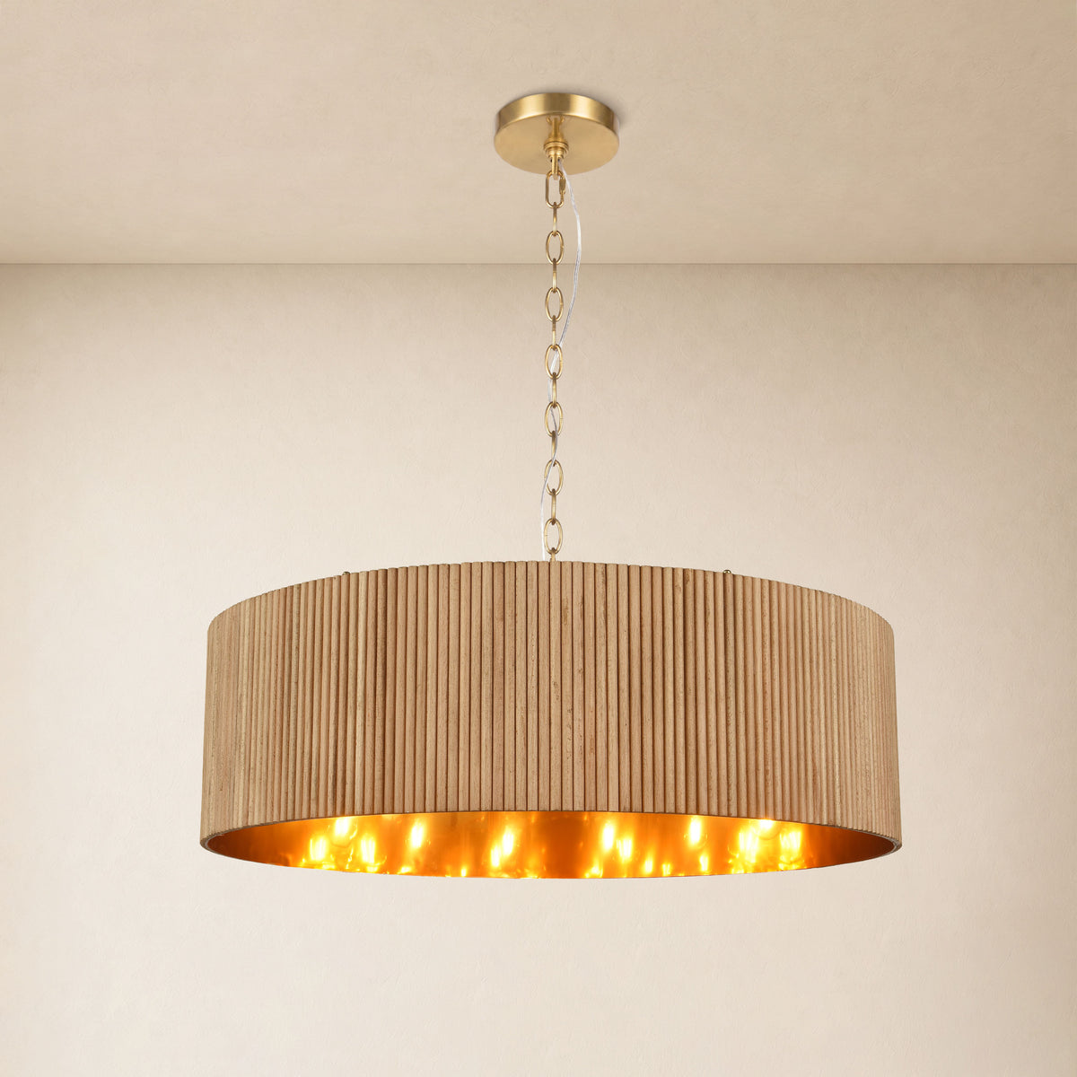 Eldwyne Oak Ribbed Drum Chandelier 30"D
