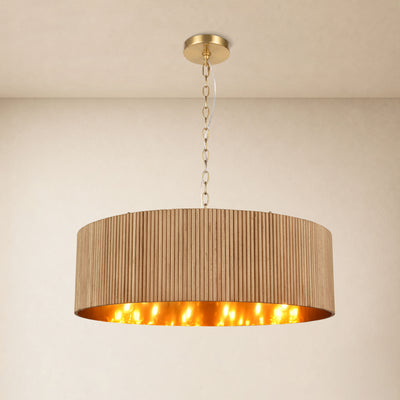 Eldwyne Oak Ribbed Drum Chandelier 30"D