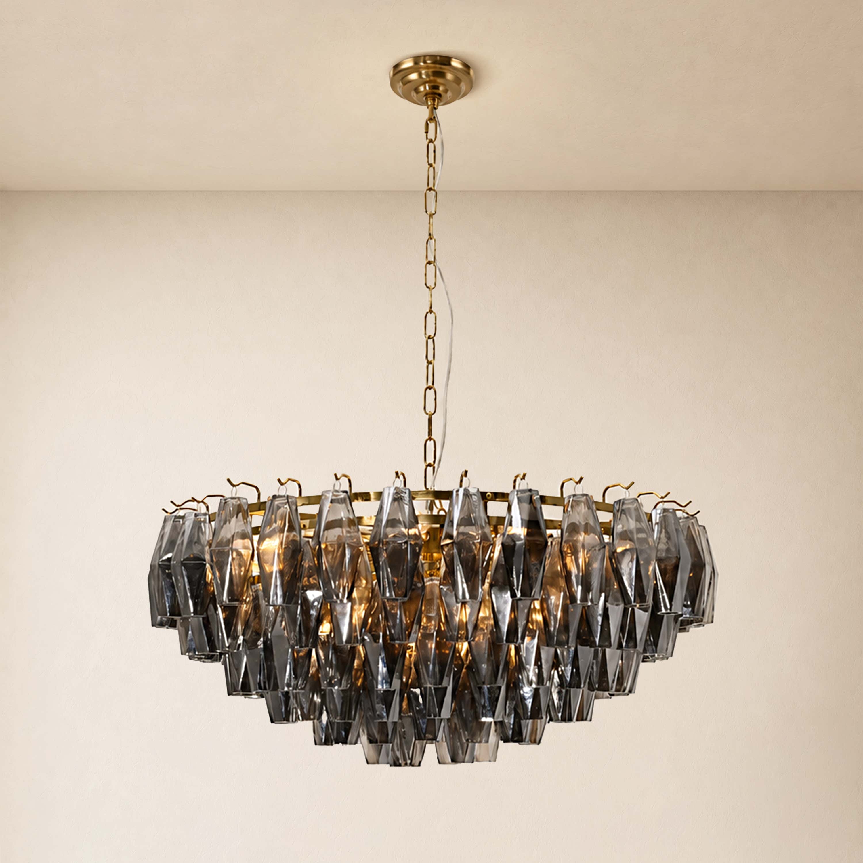 Celestial Drop Smoked Crystal Round Chandelier 31.4"D