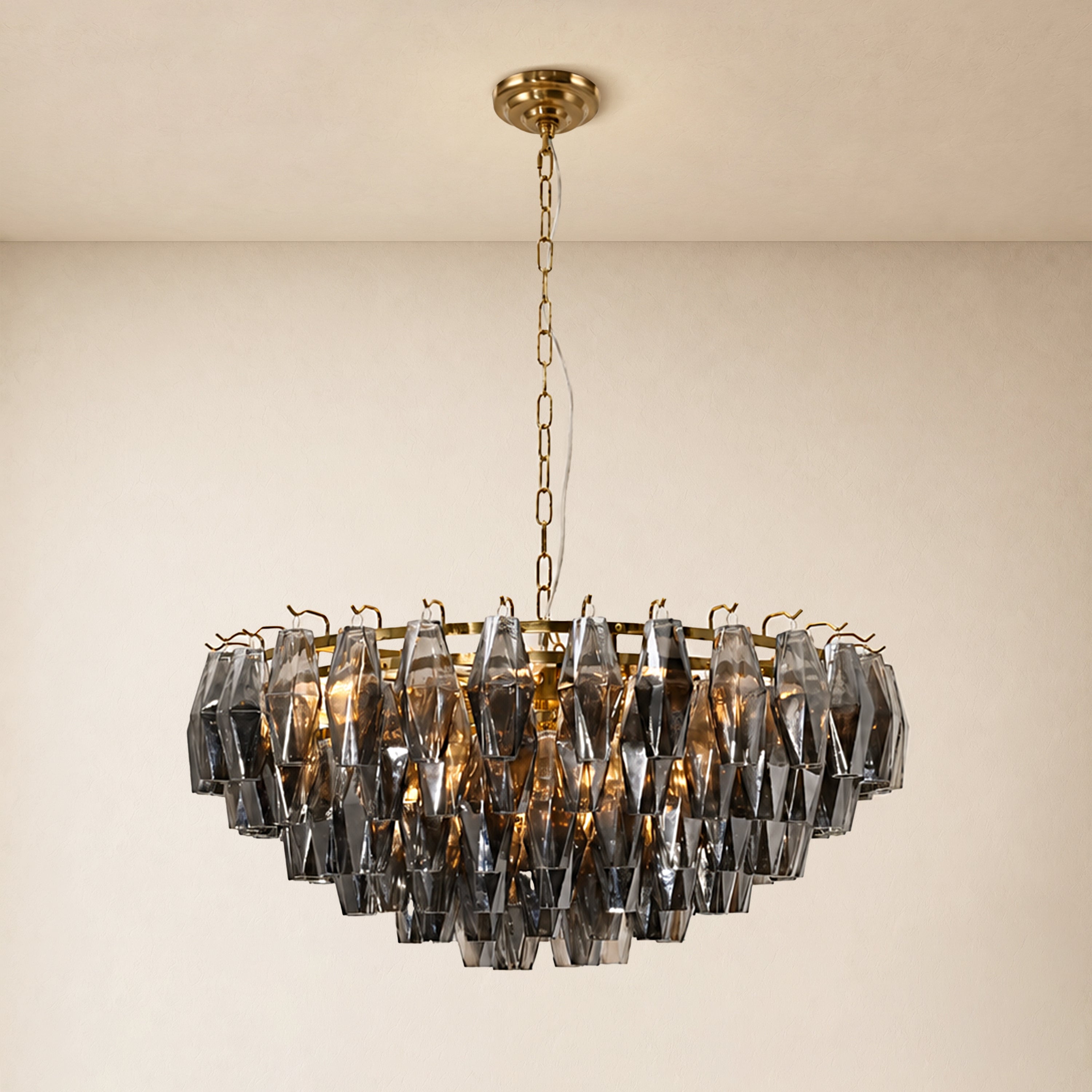 Celestial Drop Smoked Crystal Round Chandelier 31.4"D