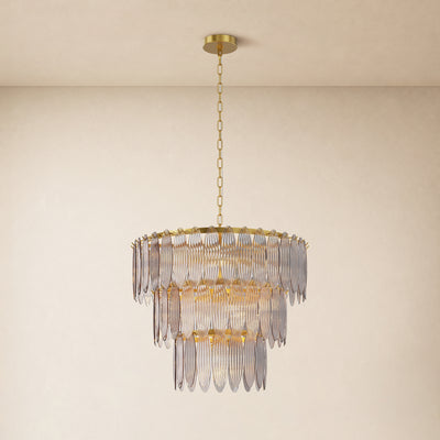 Ardelyne Glass Three-Tier Round Chandelier 26-38"D 