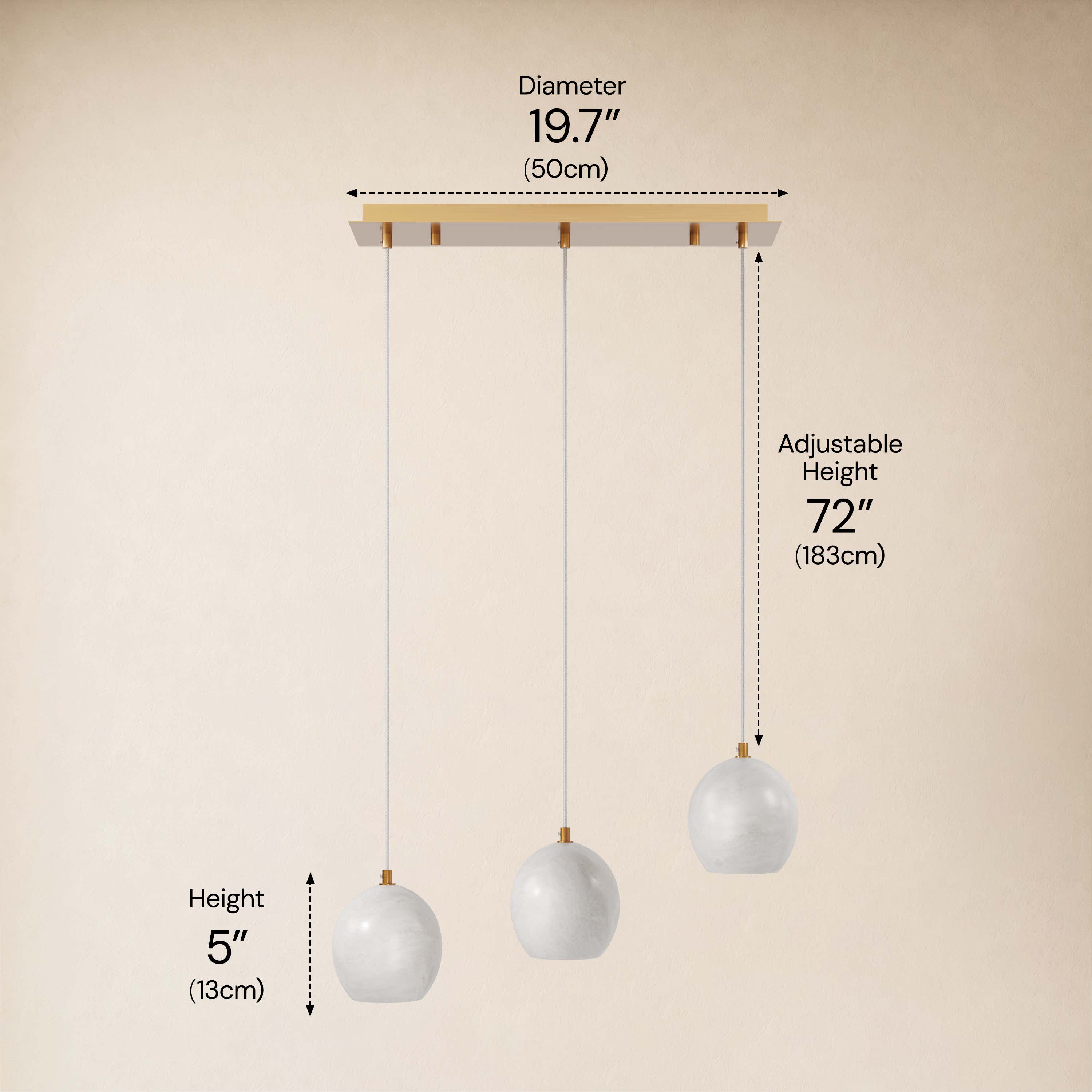 Quorvyn Resin Globe Linear Chandelier #Finish_Gold,Lights_3-Lights dimensions 1