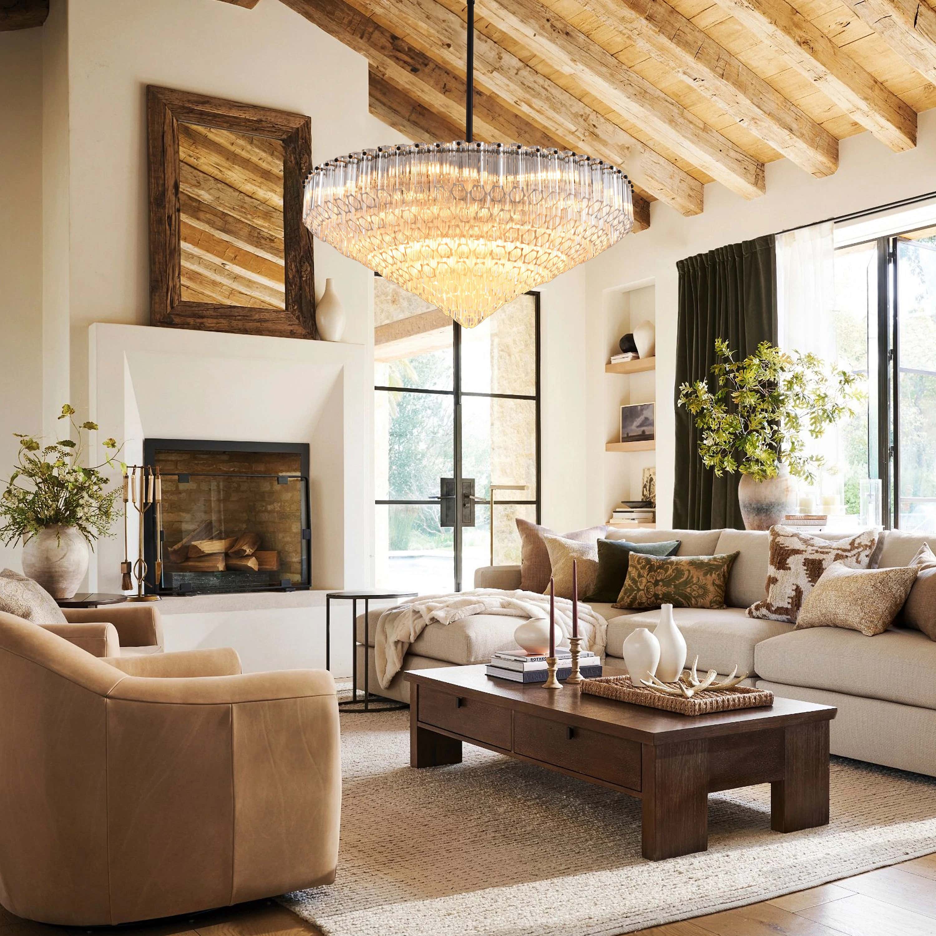 Ethereal Crystal Radiance Clear Amber Round Chandelier 76cm D