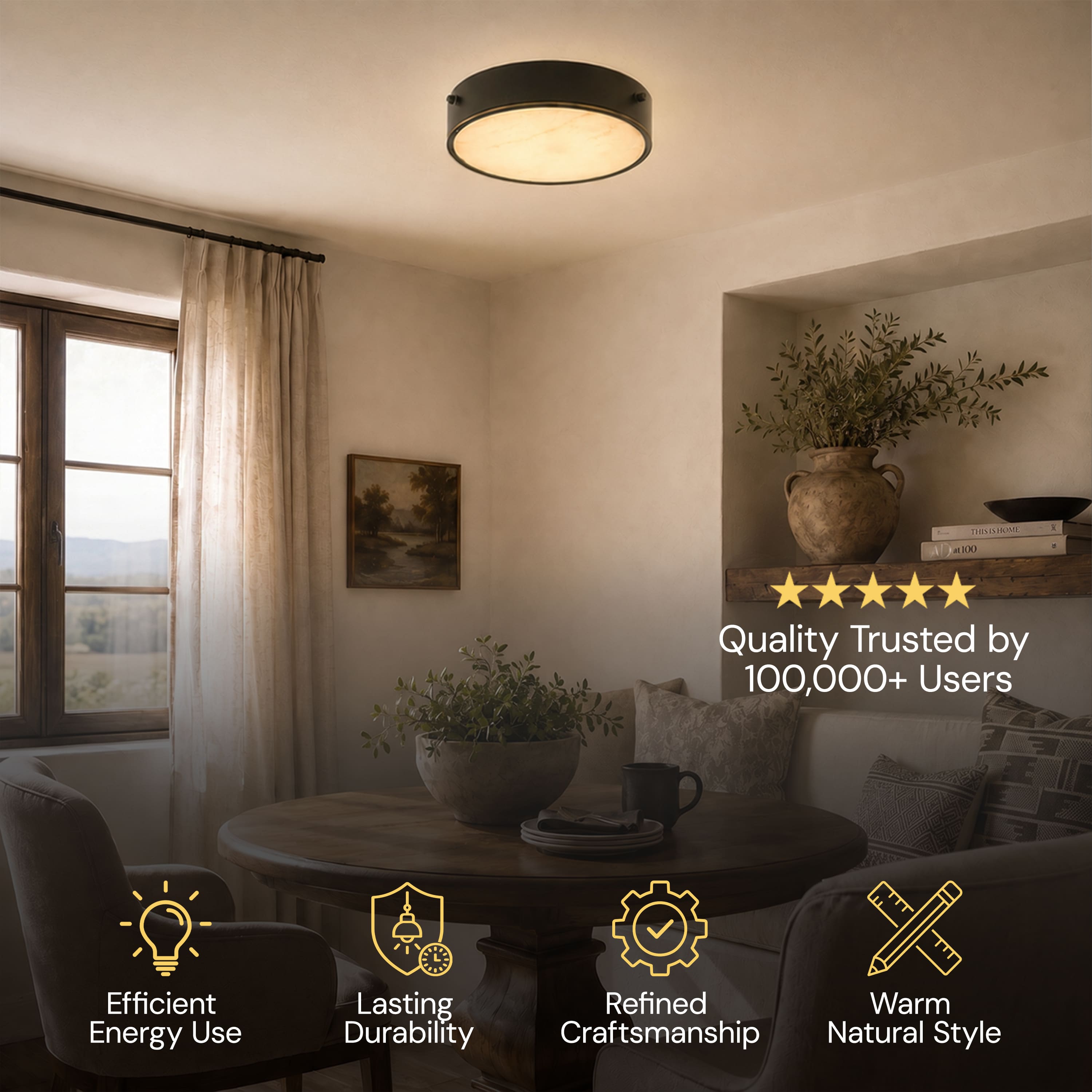 Roselyn Alabaster Round Flush Mount 12"D#Finish_Gold